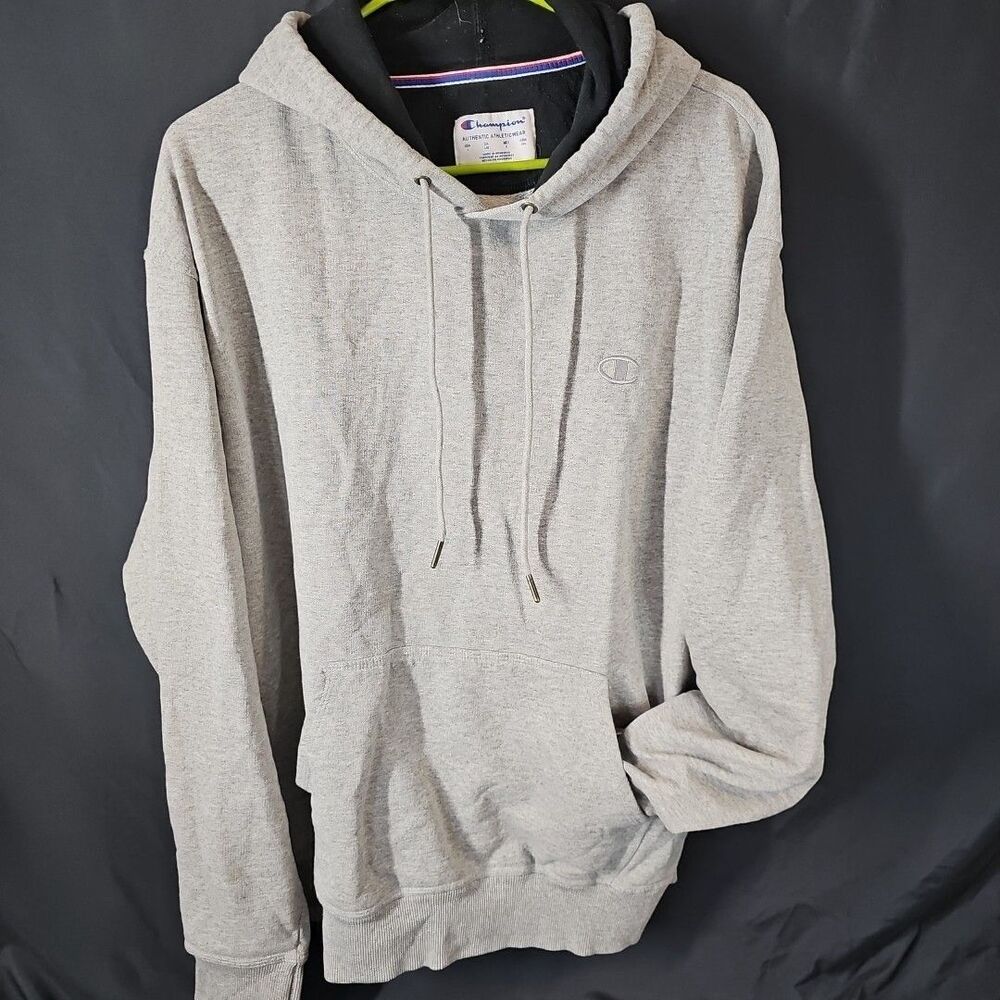 CHAMPION Men's Gray Powerblend C Logo Regular-Fit Pullover Hoodie SZ L